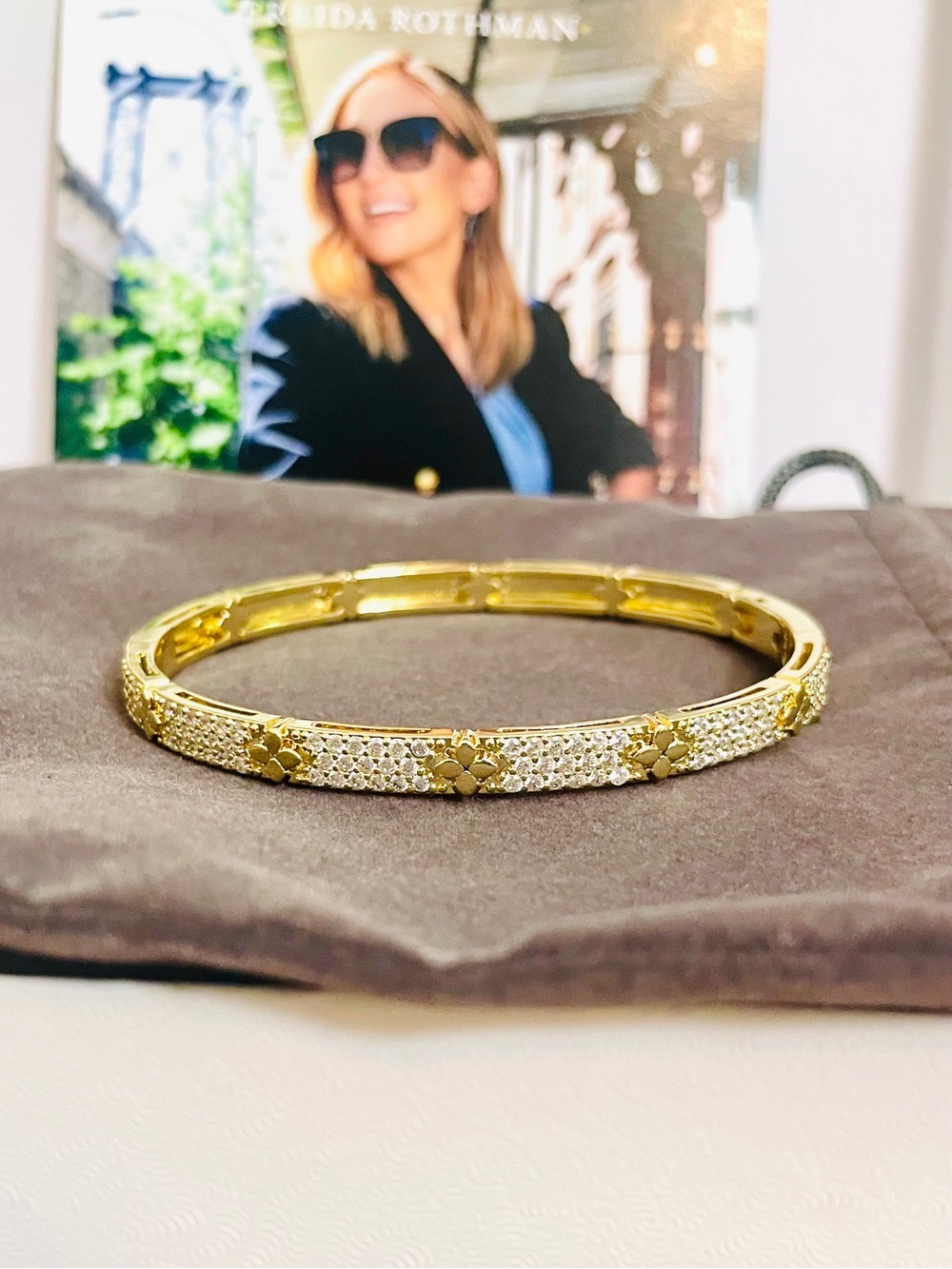 Freida Rothman VAULT Double Sided Pave Clover Bangle Bracelet NIB